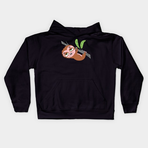 Funny Cute Hanging Relaxed Lazy Sloth in power saving mode Kids Hoodie by Foxydream